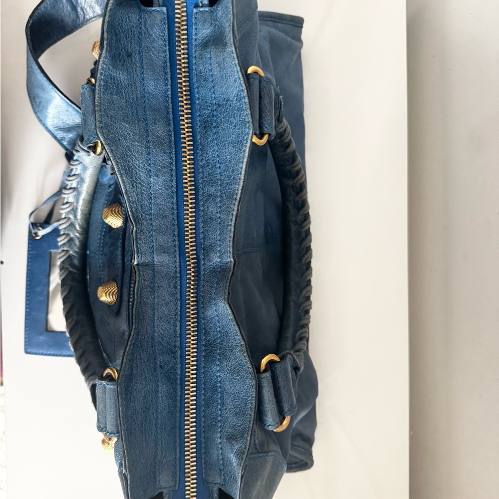 Balenciaga Navy Shoulder Bag with Gold Accents - Picture 6 of 12